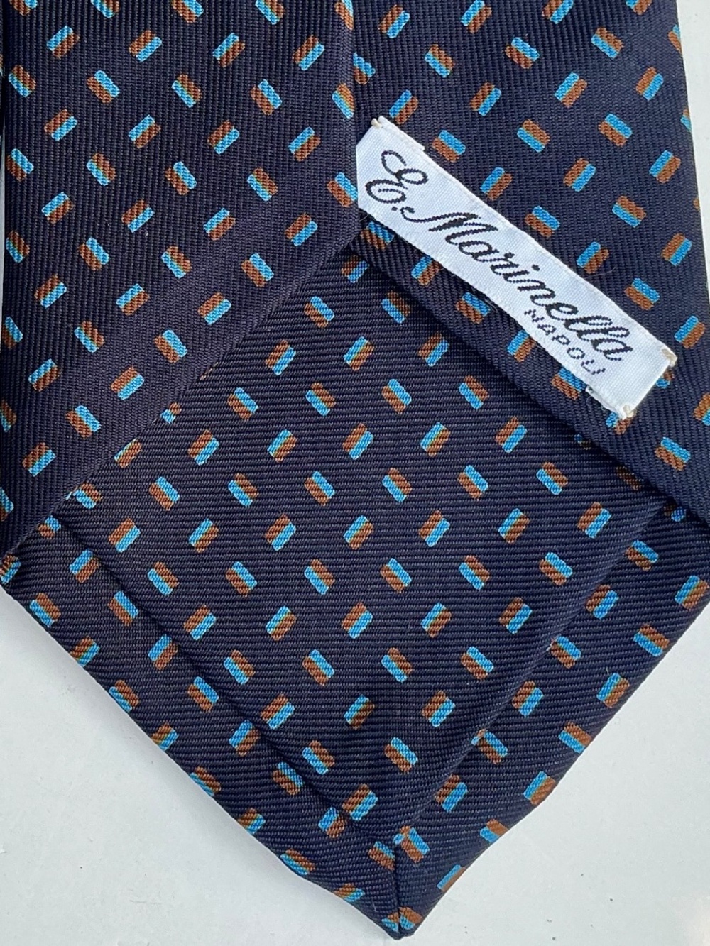 E Marinella Napoli black ,  blue & brown motifs  Silk Tie.handmade in Italy 🇮🇹